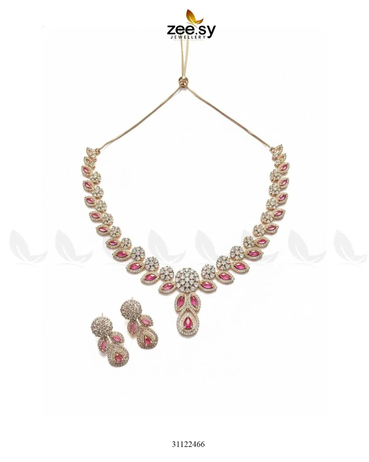 Floral Gilded Sentimental Cluster Necklace Golden Ruby Necklace Sets - Zeesy Jewellery Pakistan | Premium Artificial & Imitation Jewellery