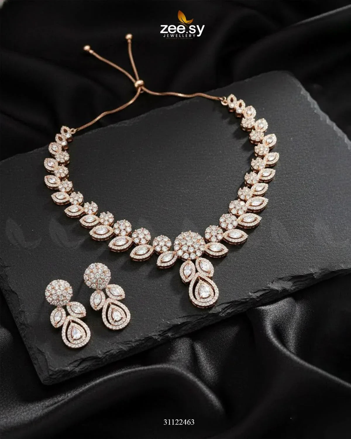 Floral Gilded Sentimental Cluster Necklace Golden White Necklace Sets - Zeesy Jewellery Pakistan | Premium Artificial & Imitation Jewellery