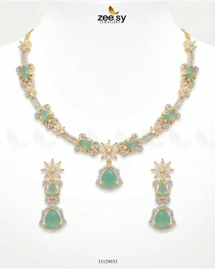 Golden Cocktail Stone Necklace Set Necklace Sets - Zeesy Jewellery Pakistan | Premium Artificial & Imitation Jewellery