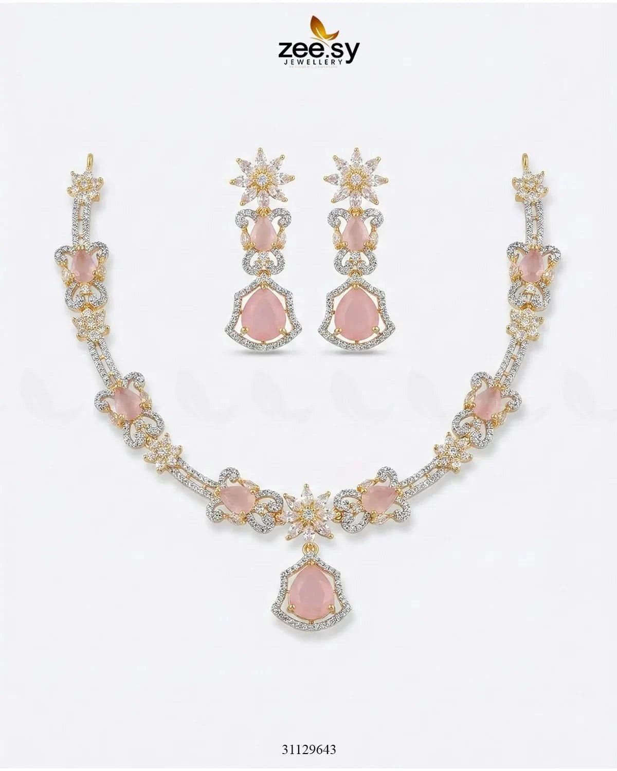 Golden Cocktail Stone Necklace Set Necklace Sets - Zeesy Jewellery Pakistan | Premium Artificial & Imitation Jewellery