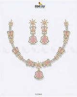 Golden Cocktail Stone Necklace Set Necklace Sets - Zeesy Jewellery Pakistan | Premium Artificial & Imitation Jewellery