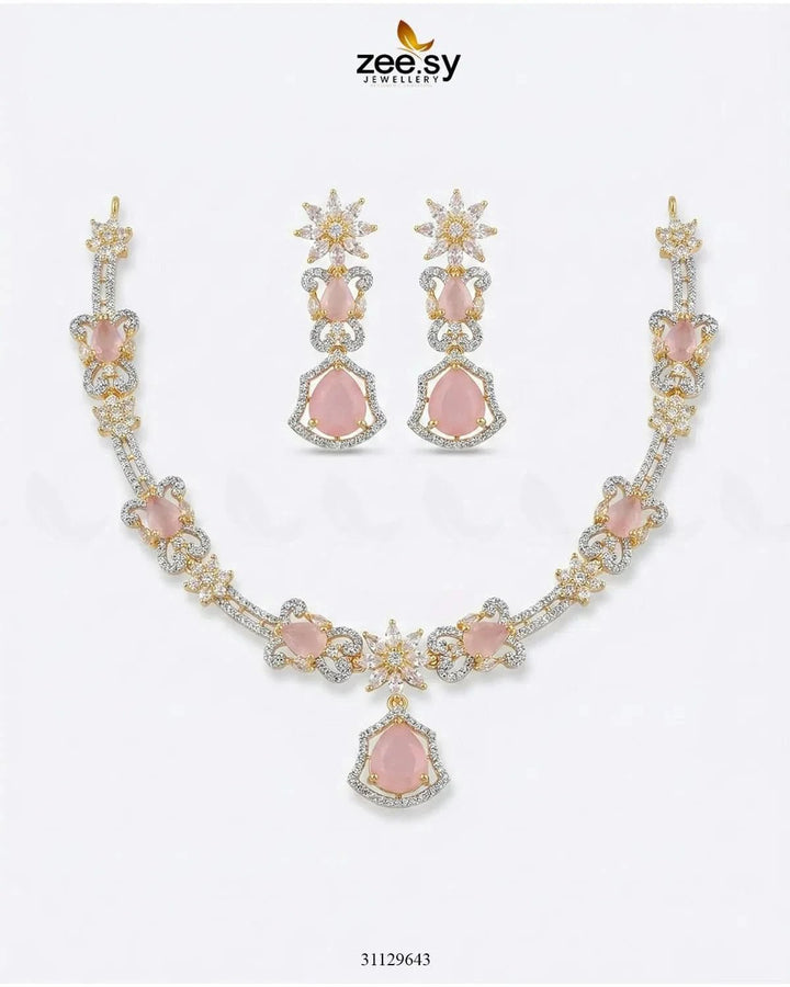 Golden Cocktail Stone Necklace Set Necklace Sets - Zeesy Jewellery Pakistan | Premium Artificial & Imitation Jewellery