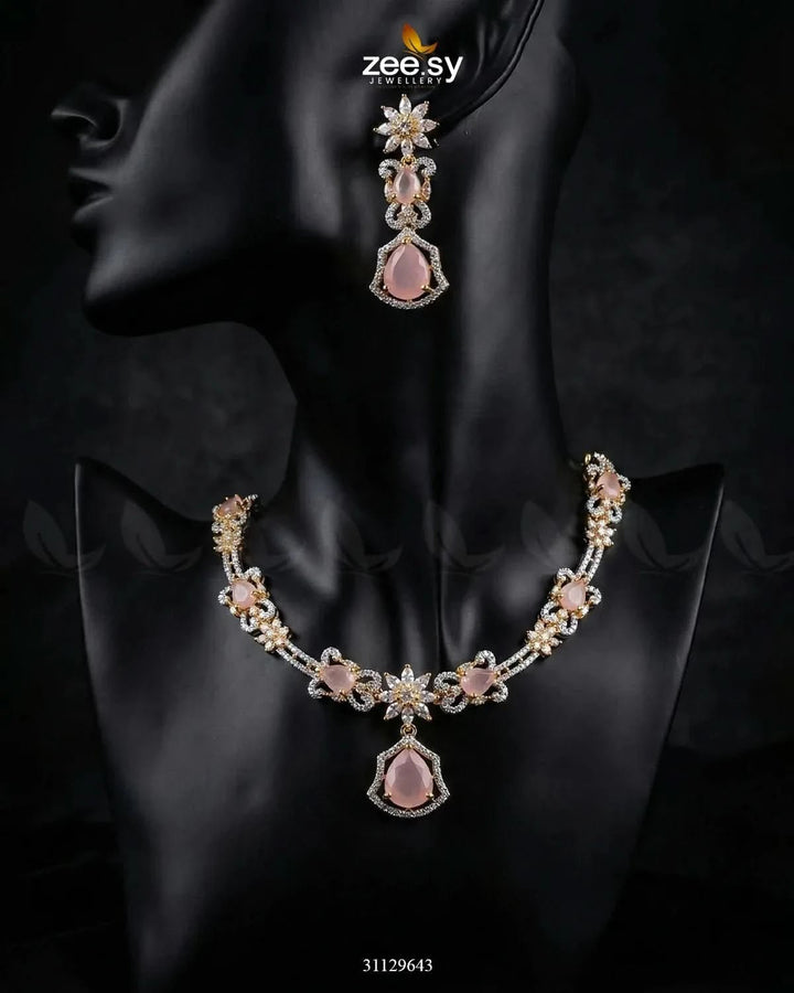 Golden Cocktail Stone Necklace Set Necklace Sets - Zeesy Jewellery Pakistan | Premium Artificial & Imitation Jewellery