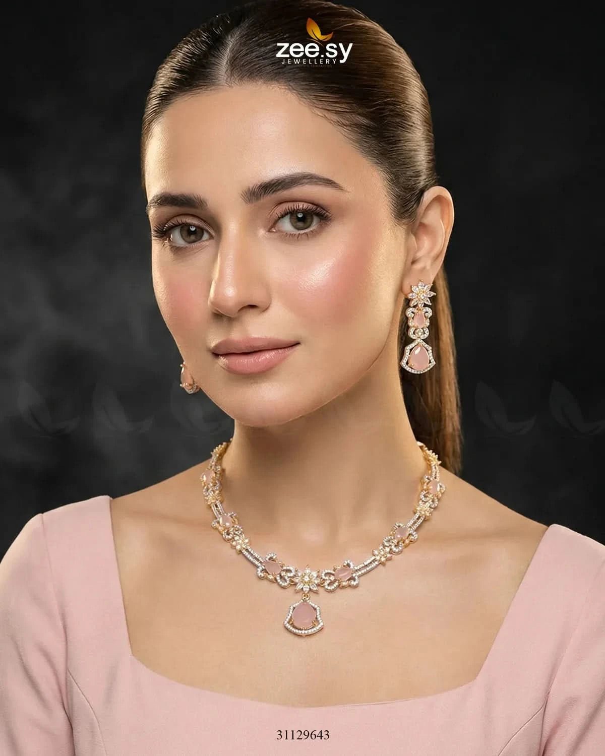 Golden Cocktail Stone Necklace Set Necklace Sets - Zeesy Jewellery Pakistan | Premium Artificial & Imitation Jewellery