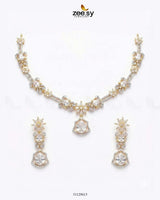 Golden Cocktail Stone Necklace Set Golden White Necklace Sets - Zeesy Jewellery Pakistan | Premium Artificial & Imitation Jewellery