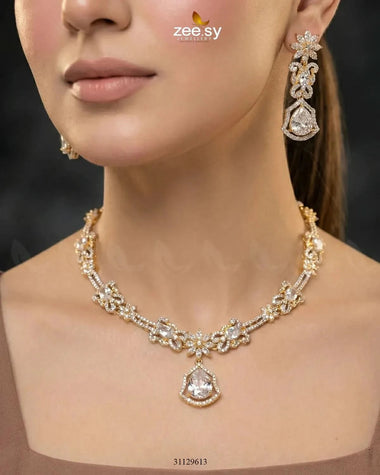 Golden Cocktail Stone Necklace Set Necklace Sets - Zeesy Jewellery Pakistan | Premium Artificial & Imitation Jewellery