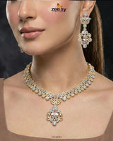 Golden Crystal Pave Necklace Set Necklace Sets - Zeesy Jewellery Pakistan | Premium Artificial & Imitation Jewellery