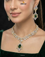 Golden Crystal Pave Necklace Set Necklace Sets - Zeesy Jewellery Pakistan | Premium Artificial & Imitation Jewellery