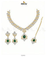 Golden Crystal Pave Necklace Set Golden Green Necklace Sets - Zeesy Jewellery Pakistan | Premium Artificial & Imitation Jewellery