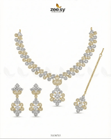 Golden Crystal Pave Necklace Set Golden white Necklace Sets - Zeesy Jewellery Pakistan | Premium Artificial & Imitation Jewellery