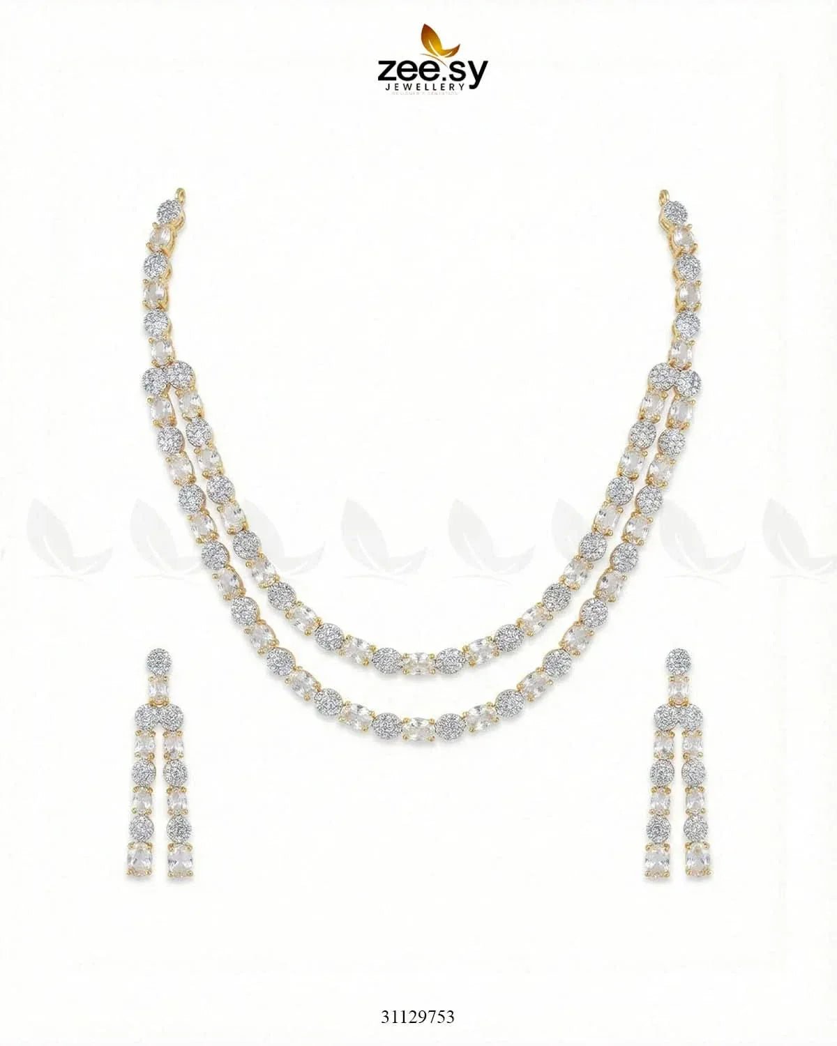 Golden Frost Glimmer Necklace Set Golden White Necklace Sets - Zeesy Jewellery Pakistan | Premium Artificial & Imitation Jewellery