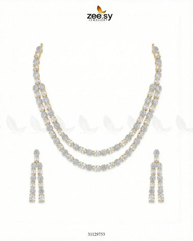 Golden Frost Glimmer Necklace Set Golden White Necklace Sets - Zeesy Jewellery Pakistan | Premium Artificial & Imitation Jewellery