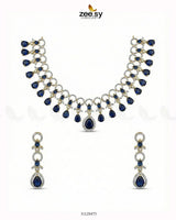 Golden Halo Cascading Necklace Set Golden Blue Necklace Sets - Zeesy Jewellery Pakistan | Premium Artificial & Imitation Jewellery