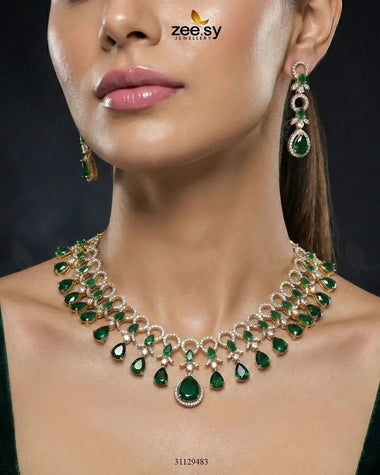 Golden Halo Cascading Necklace Set Necklace Sets - Zeesy Jewellery Pakistan | Premium Artificial & Imitation Jewellery
