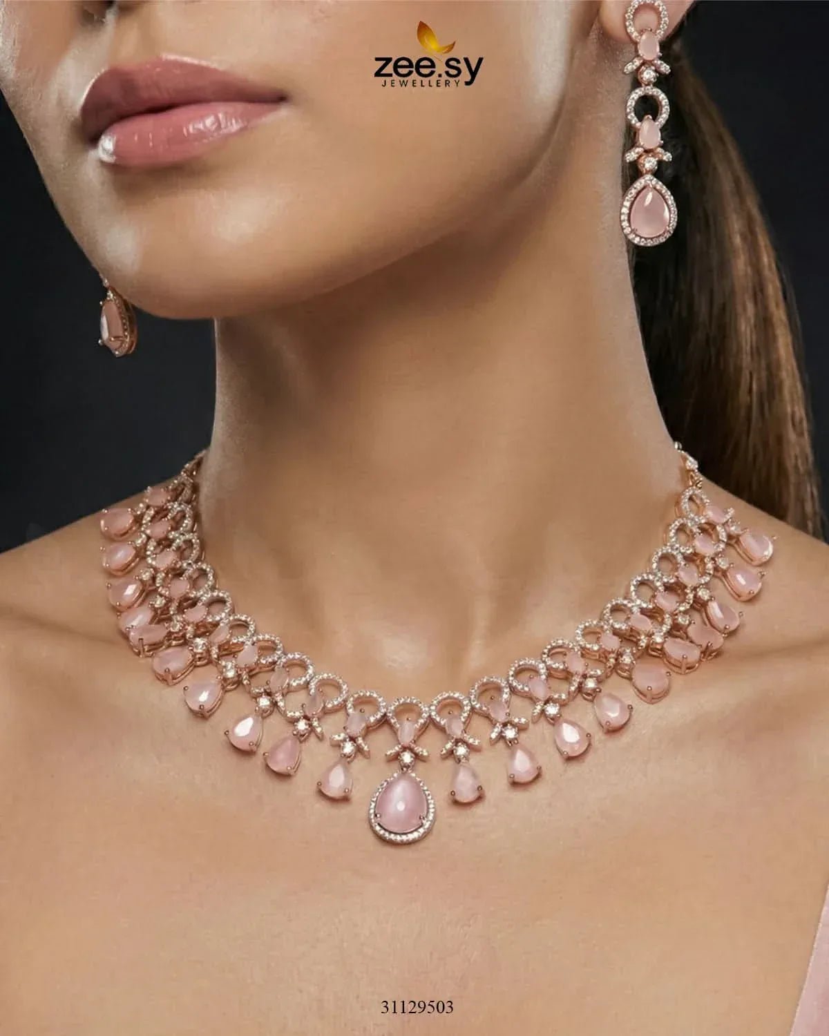 Golden Halo Cascading Necklace Set Necklace Sets - Zeesy Jewellery Pakistan | Premium Artificial & Imitation Jewellery
