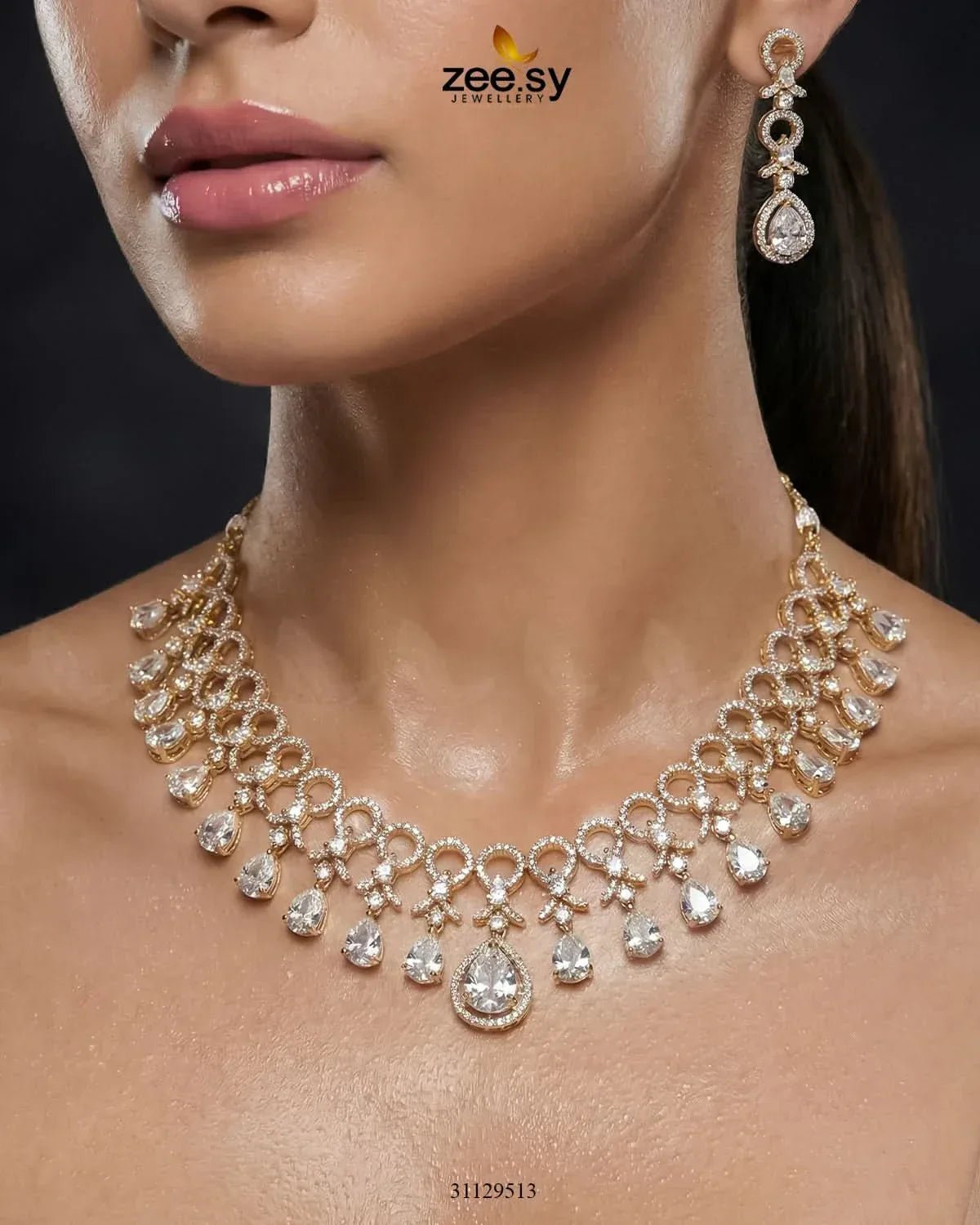 Golden Halo Cascading Necklace Set Necklace Sets - Zeesy Jewellery Pakistan | Premium Artificial & Imitation Jewellery