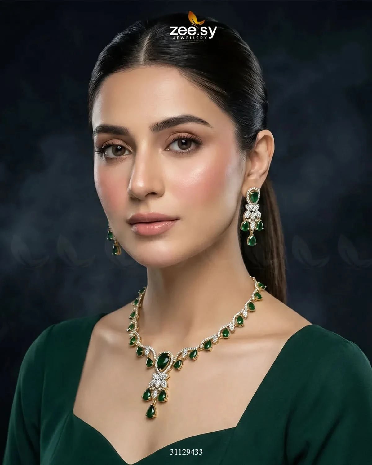 Golden Radiant Drop Necklace Set Necklace Sets - Zeesy Jewellery Pakistan | Premium Artificial & Imitation Jewellery