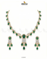 Golden Radiant Drop Necklace Set Golden Green Necklace Sets - Zeesy Jewellery Pakistan | Premium Artificial & Imitation Jewellery