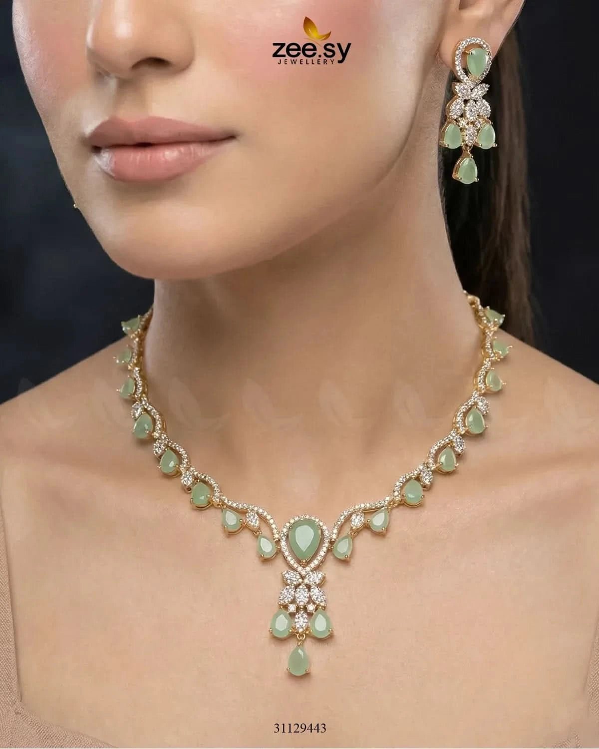 Golden Radiant Drop Necklace Set Necklace Sets - Zeesy Jewellery Pakistan | Premium Artificial & Imitation Jewellery