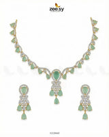 Golden Radiant Drop Necklace Set Golden Mint Green Necklace Sets - Zeesy Jewellery Pakistan | Premium Artificial & Imitation Jewellery