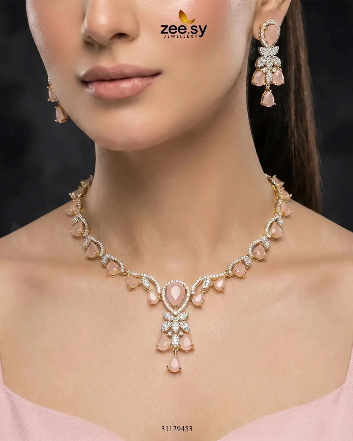 Golden Radiant Drop Necklace Set Necklace Sets - Zeesy Jewellery Pakistan | Premium Artificial & Imitation Jewellery