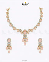 Golden Radiant Drop Necklace Set Golden Mint Pink Necklace Sets - Zeesy Jewellery Pakistan | Premium Artificial & Imitation Jewellery
