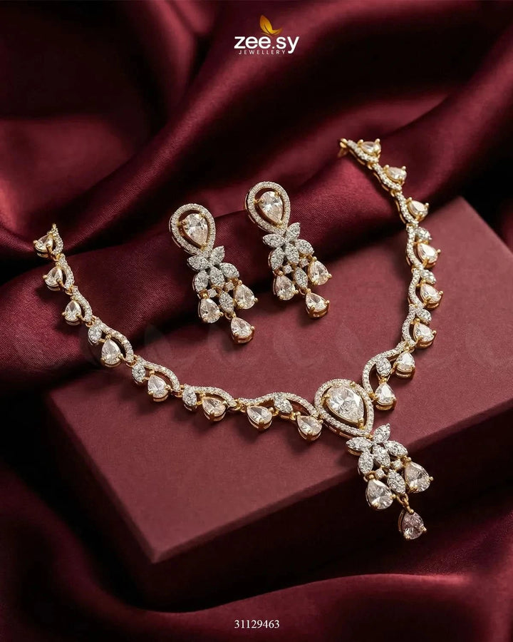 Golden Radiant Drop Necklace Set Necklace Sets - Zeesy Jewellery Pakistan | Premium Artificial & Imitation Jewellery