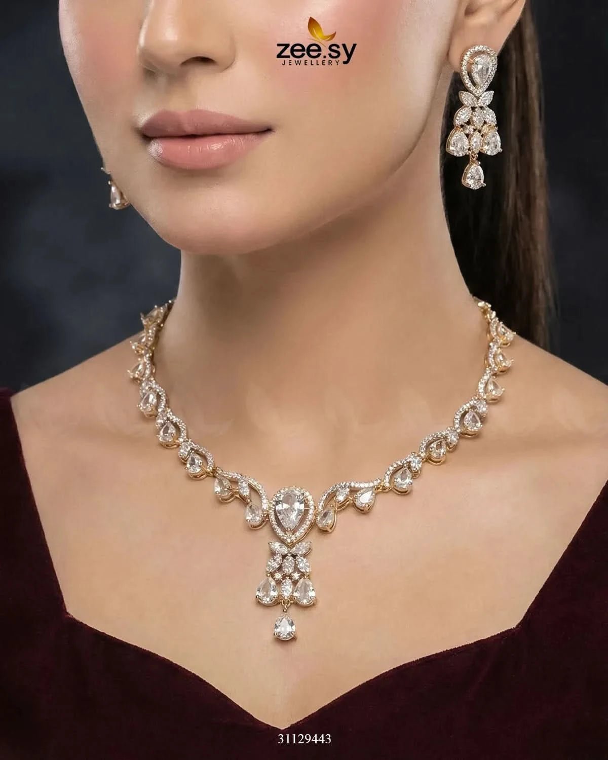 Golden Radiant Drop Necklace Set Necklace Sets - Zeesy Jewellery Pakistan | Premium Artificial & Imitation Jewellery