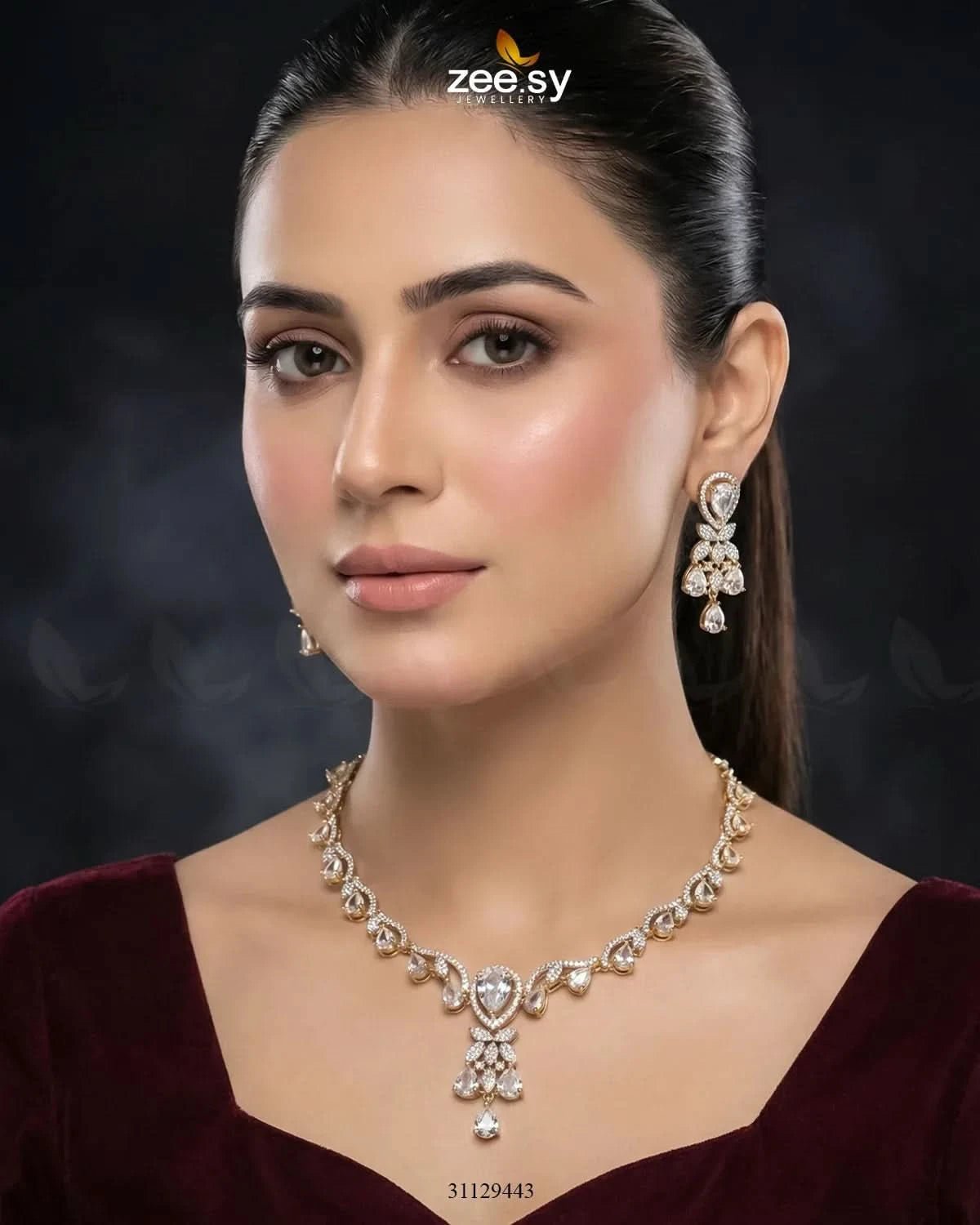Golden Radiant Drop Necklace Set Necklace Sets - Zeesy Jewellery Pakistan | Premium Artificial & Imitation Jewellery