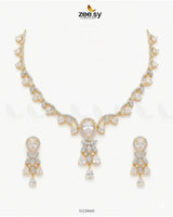 Golden Radiant Drop Necklace Set Golden White Necklace Sets - Zeesy Jewellery Pakistan | Premium Artificial & Imitation Jewellery