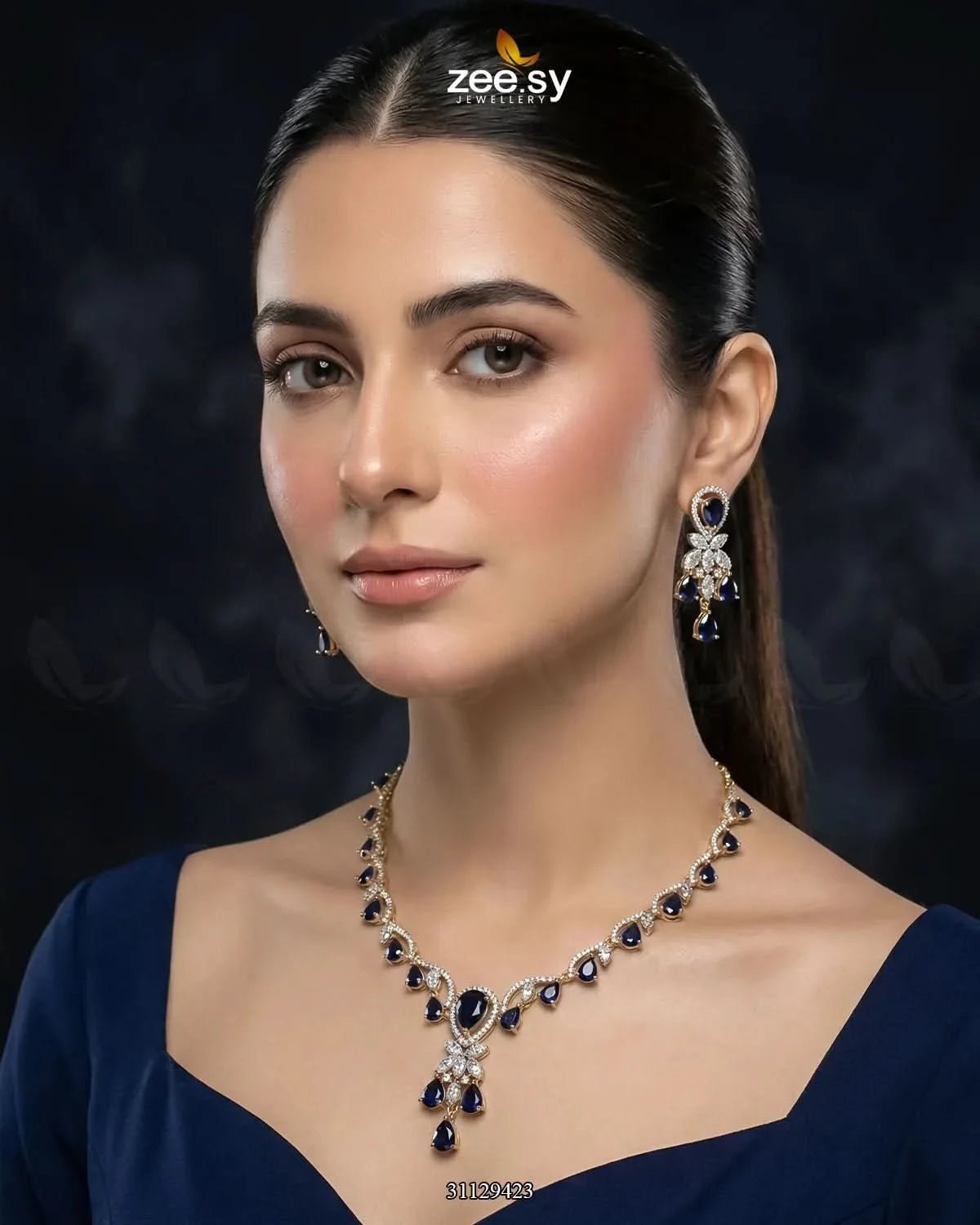 Golden Radiant Drop Necklace Set Necklace Sets - Zeesy Jewellery Pakistan | Premium Artificial & Imitation Jewellery