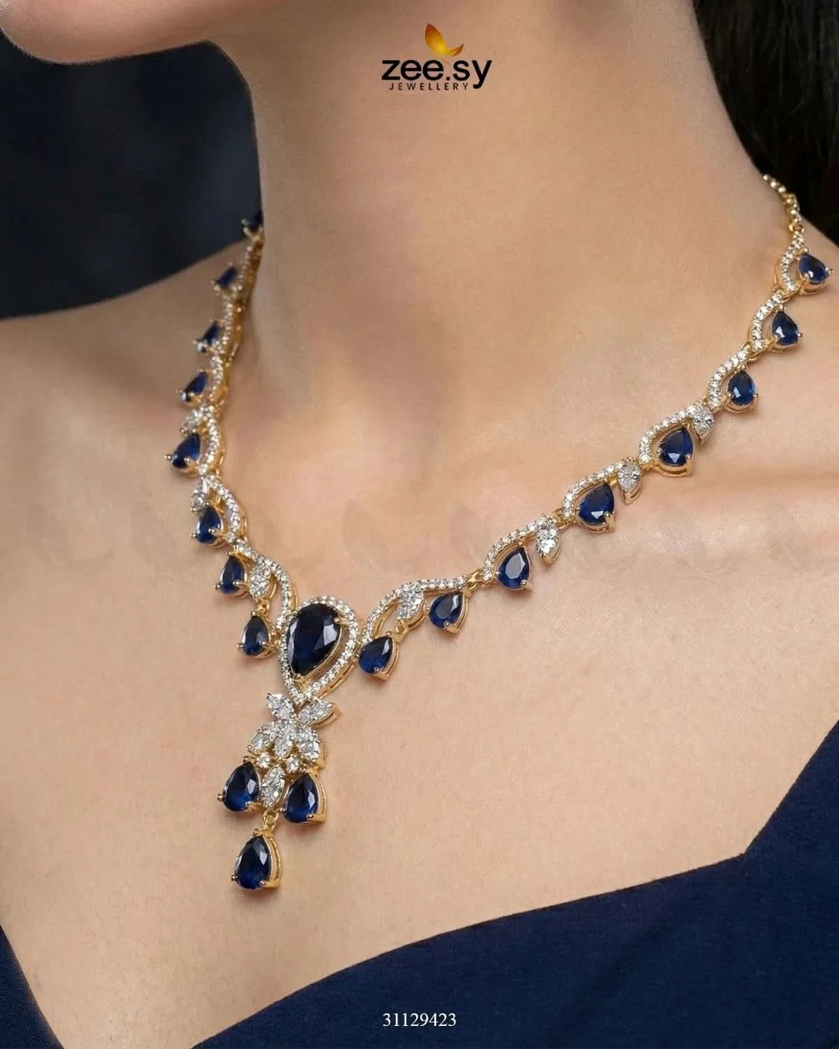 Golden Radiant Drop Necklace Set Necklace Sets - Zeesy Jewellery Pakistan | Premium Artificial & Imitation Jewellery
