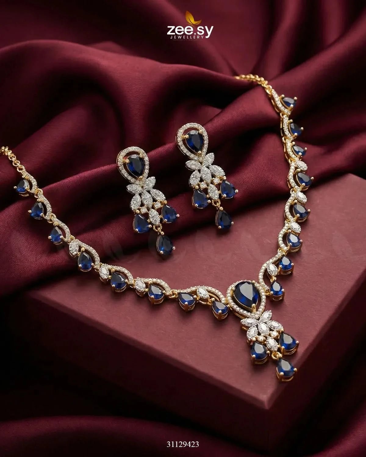 Golden Radiant Drop Necklace Set Necklace Sets - Zeesy Jewellery Pakistan | Premium Artificial & Imitation Jewellery