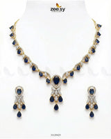 Golden Radiant Drop Necklace Set Golden Blue Necklace Sets - Zeesy Jewellery Pakistan | Premium Artificial & Imitation Jewellery