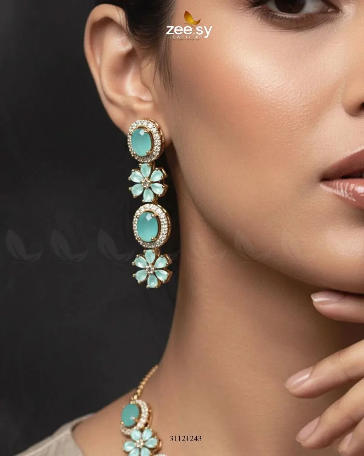 Regal Diamond Flower Necklace Set Necklace Sets - Zeesy Jewellery Pakistan | Premium Artificial & Imitation Jewellery