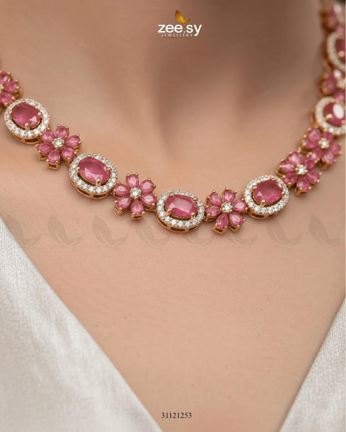 Regal Diamond Flower Necklace Set Necklace Sets - Zeesy Jewellery Pakistan | Premium Artificial & Imitation Jewellery