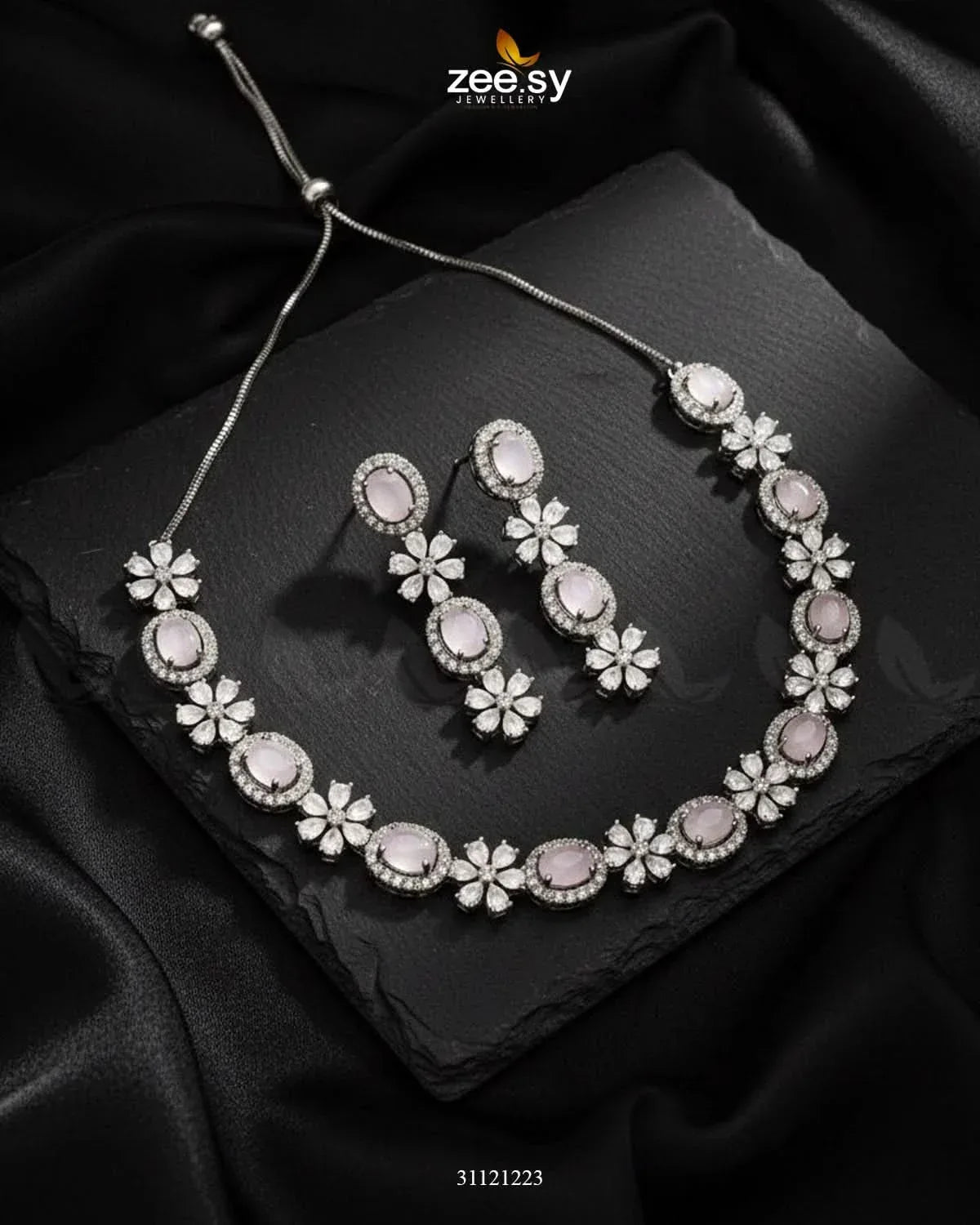 Regal Diamond Flower Necklace Set Necklace Sets - Zeesy Jewellery Pakistan | Premium Artificial & Imitation Jewellery