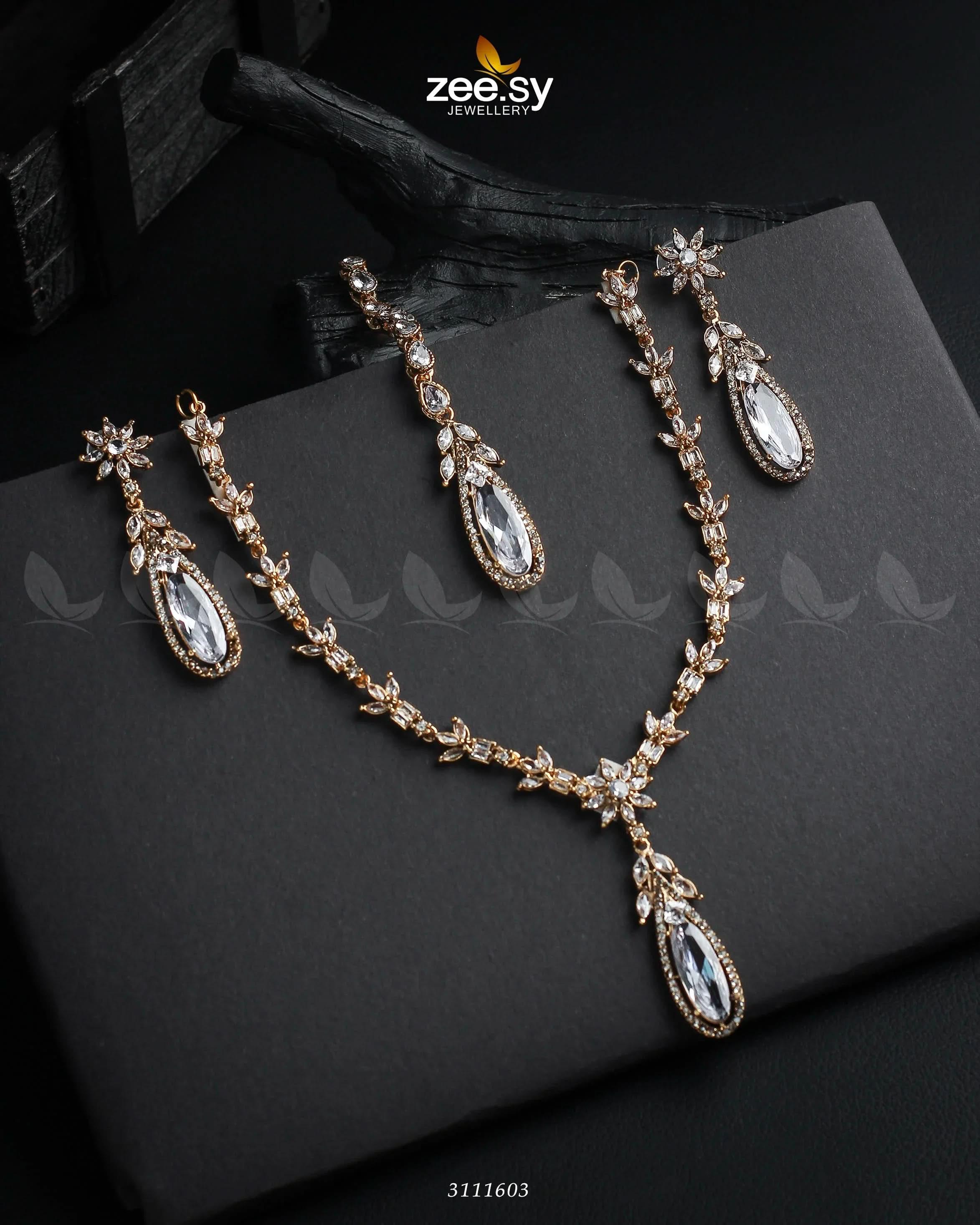 Saba Qamar Necklace Sets Golden White Necklace Sets - Zeesy Jewellery Pakistan