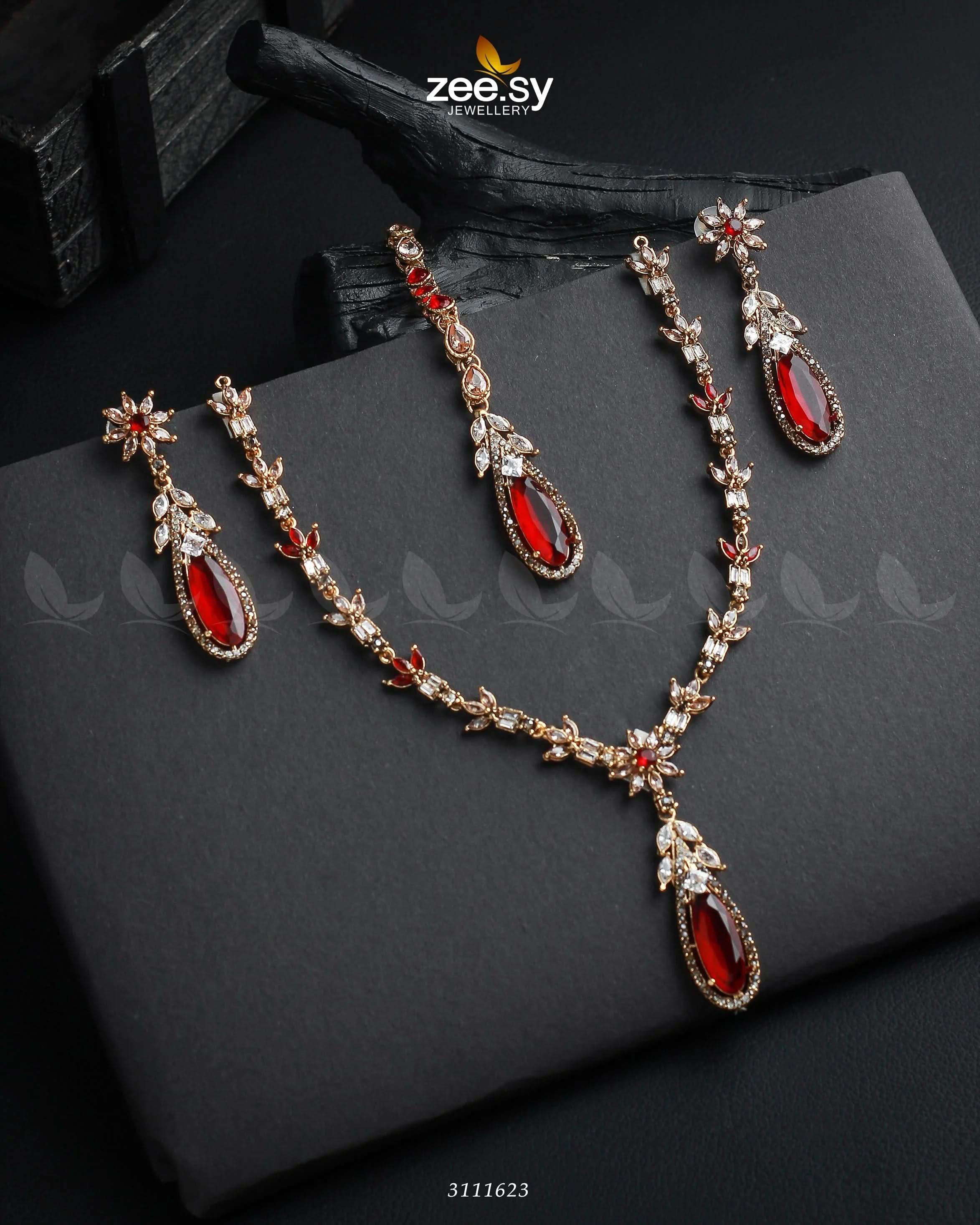 Saba Qamar Necklace Sets Golden Red Necklace Sets - Zeesy Jewellery Pakistan