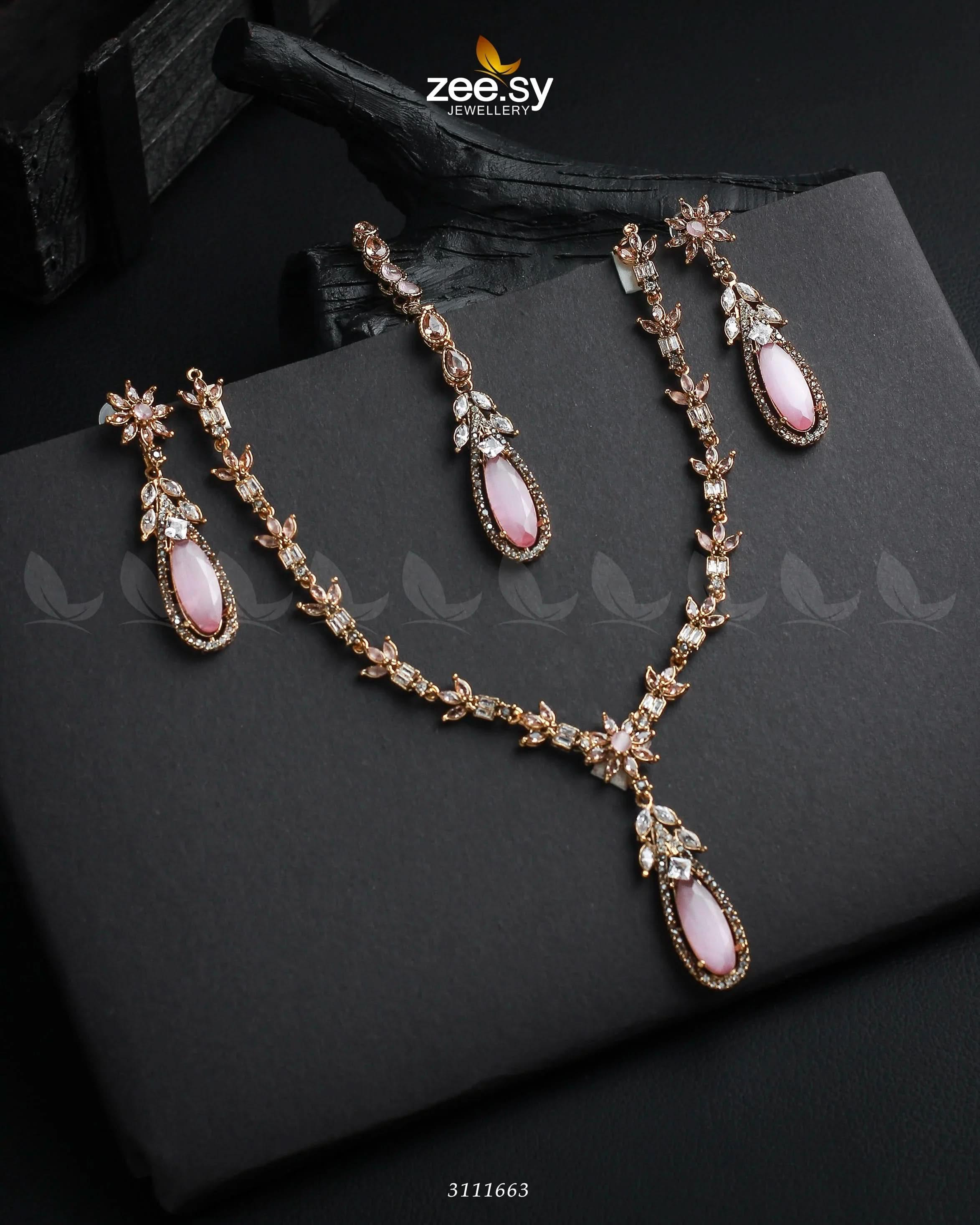 Saba Qamar Necklace Sets Golden Mint Pink Necklace Sets - Zeesy Jewellery Pakistan