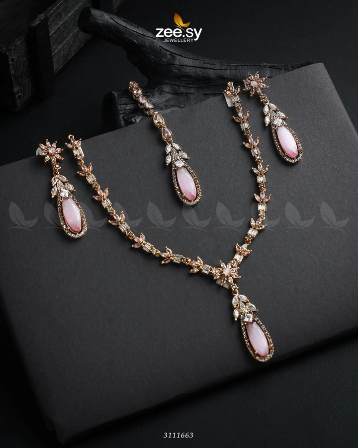 Saba Qamar Necklace Sets Golden Mint Pink Necklace Sets - Zeesy Jewellery Pakistan | Premium Artificial & Imitation Jewellery