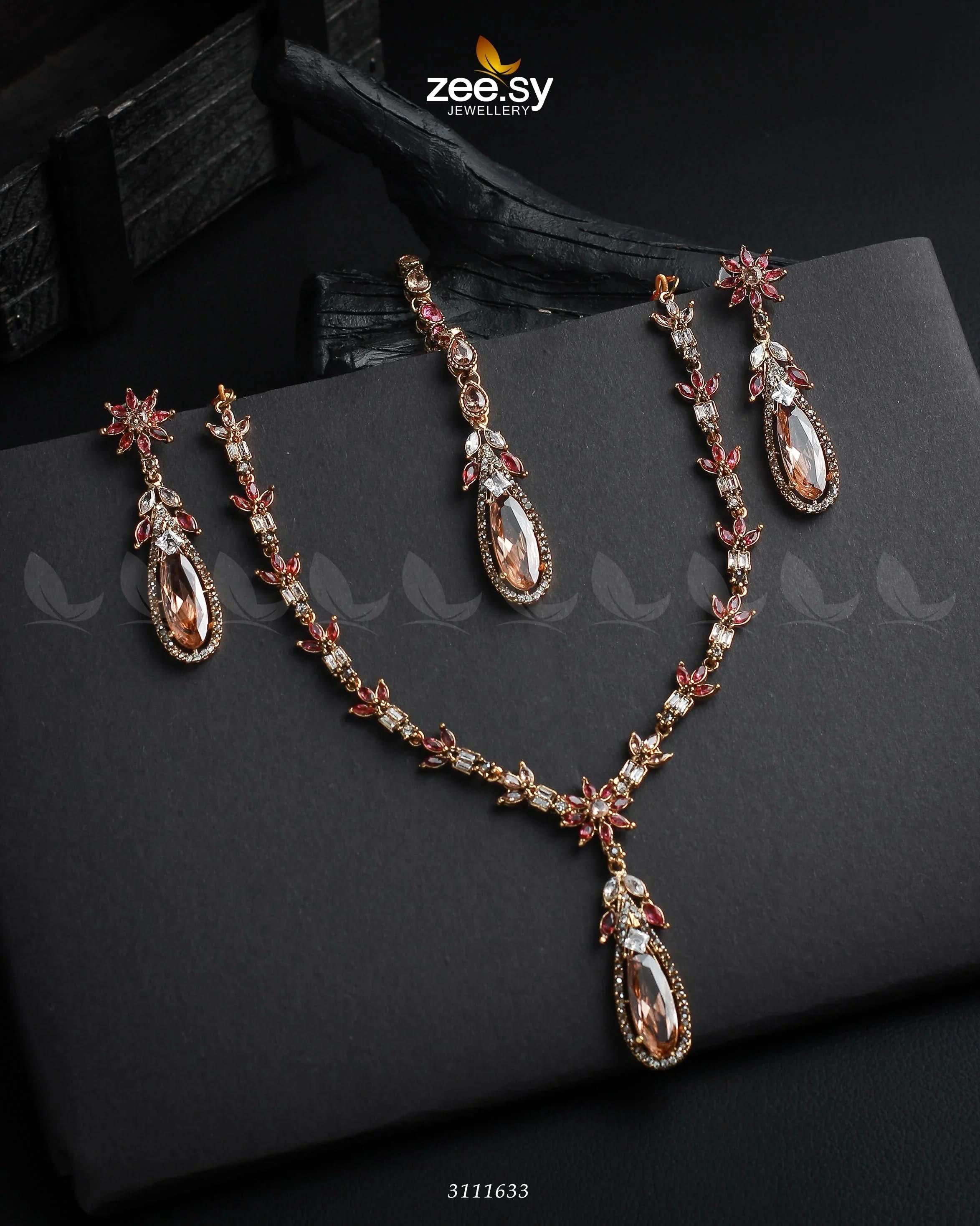 Saba Qamar Necklace Sets Golden Ruby Necklace Sets - Zeesy Jewellery Pakistan