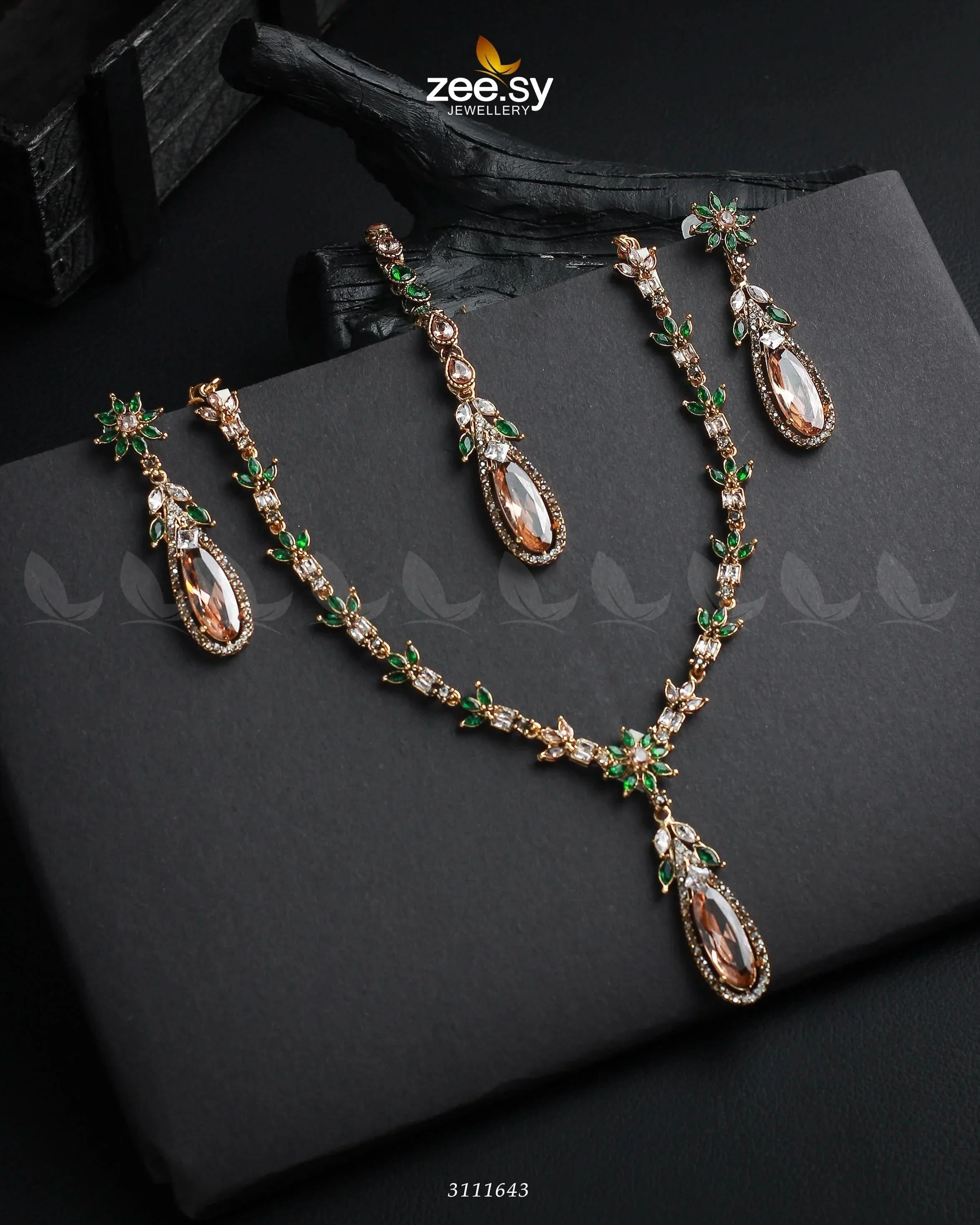 Saba Qamar Necklace Sets Golden Green Necklace Sets - Zeesy Jewellery Pakistan
