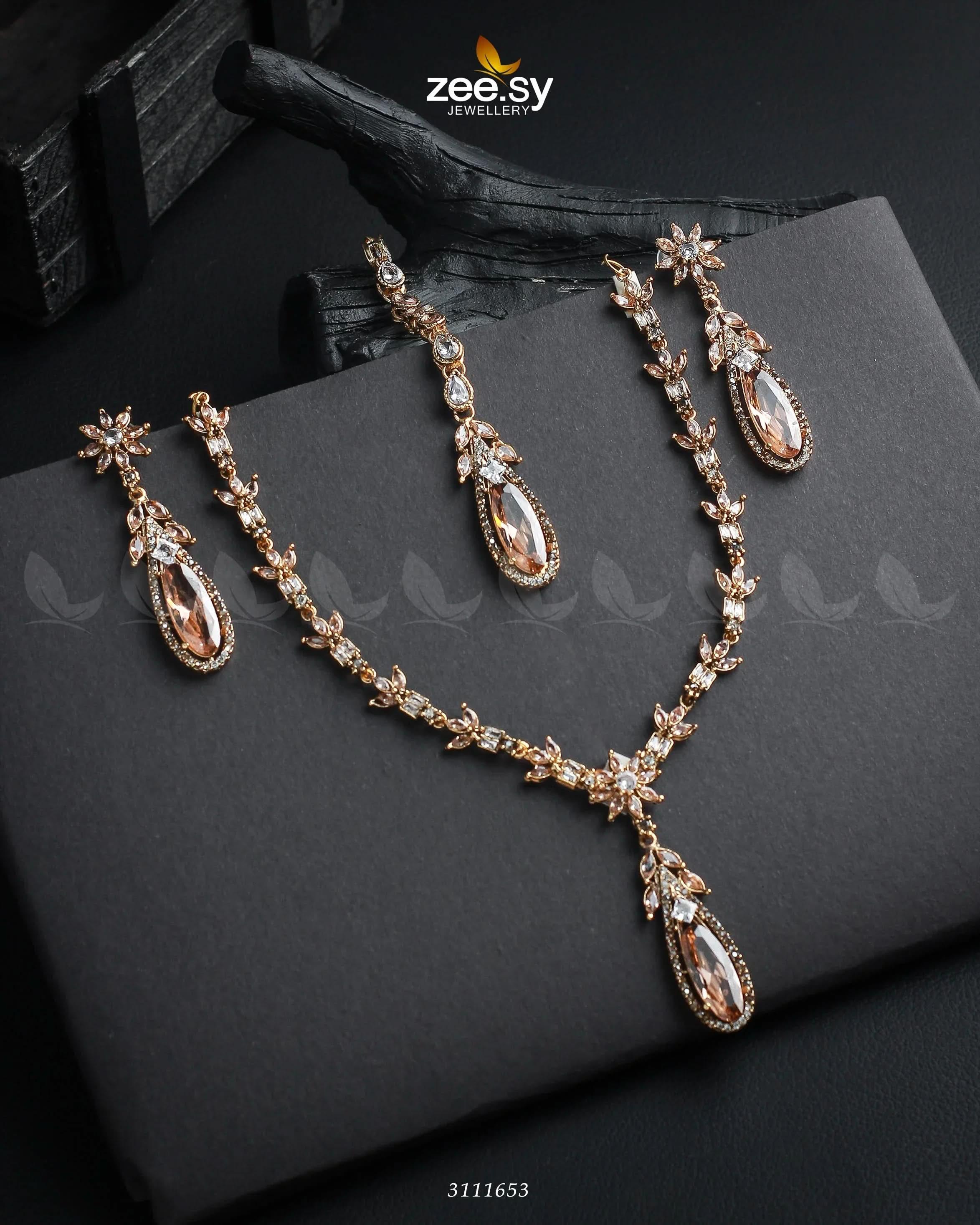 Saba Qamar Necklace Sets Golden Champagne Necklace Sets - Zeesy Jewellery Pakistan
