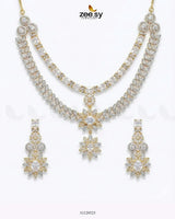 Winter Leaf Crystal Necklace Set Golden Necklace Sets - Zeesy Jewellery Pakistan | Premium Artificial & Imitation Jewellery