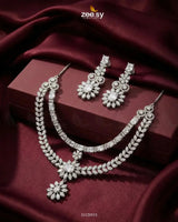 Winter Leaf Crystal Necklace Set Silver Necklace Sets - Zeesy Jewellery Pakistan | Premium Artificial & Imitation Jewellery