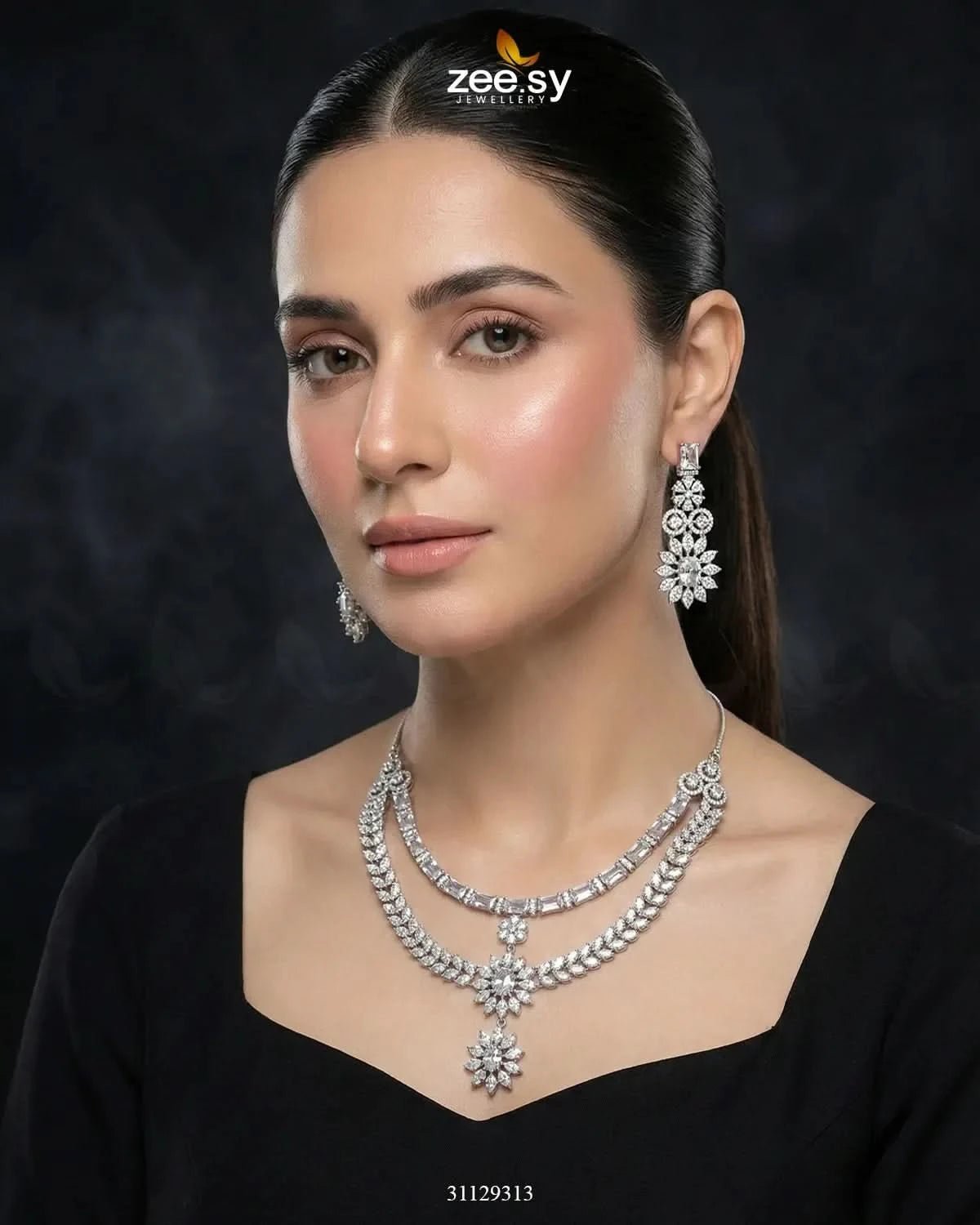 Winter Leaf Crystal Necklace Set Necklace Sets - Zeesy Jewellery Pakistan | Premium Artificial & Imitation Jewellery