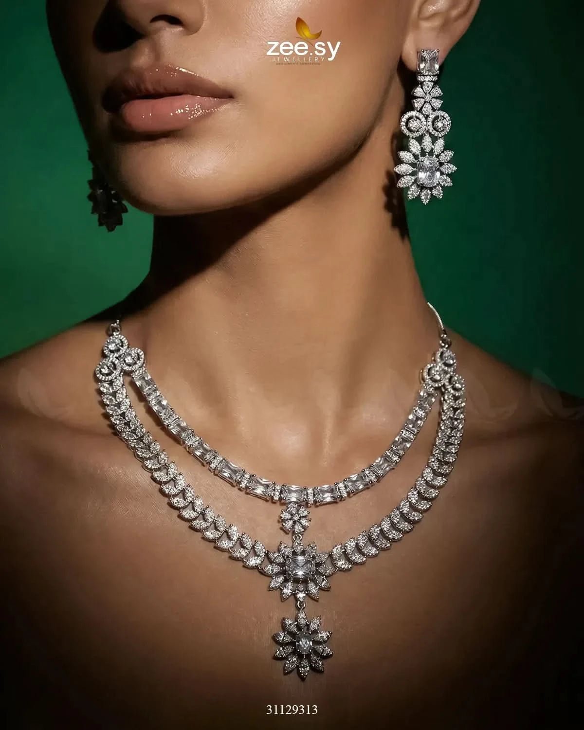 Winter Leaf Crystal Necklace Set Necklace Sets - Zeesy Jewellery Pakistan | Premium Artificial & Imitation Jewellery
