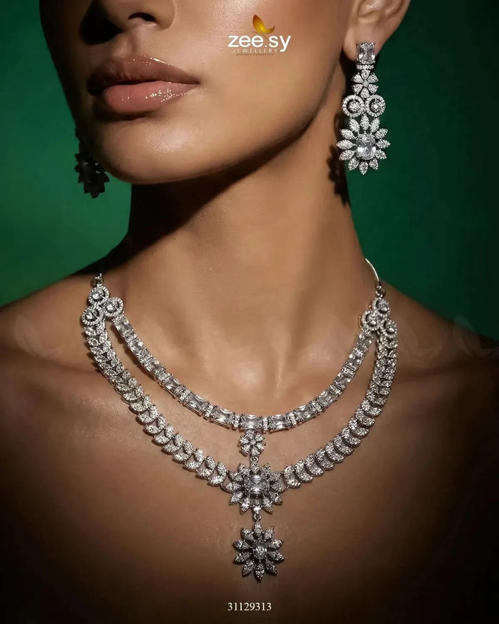 Winter Leaf Crystal Necklace Set Necklace Sets - Zeesy Jewellery Pakistan | Premium Artificial & Imitation Jewellery