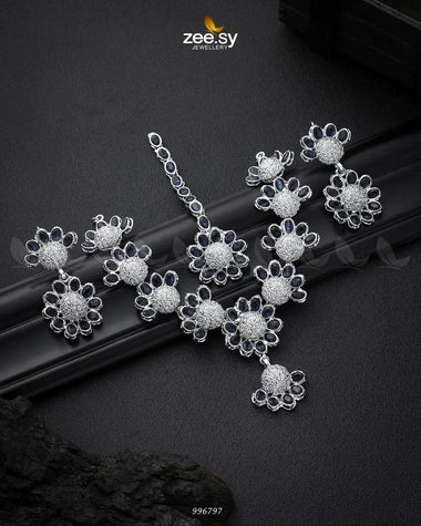 Alstroemeria Necklace set Silver Blue Necklace Sets - Zeesy Jewellery Pakistan | Premium Artificial & Imitation Jewellery